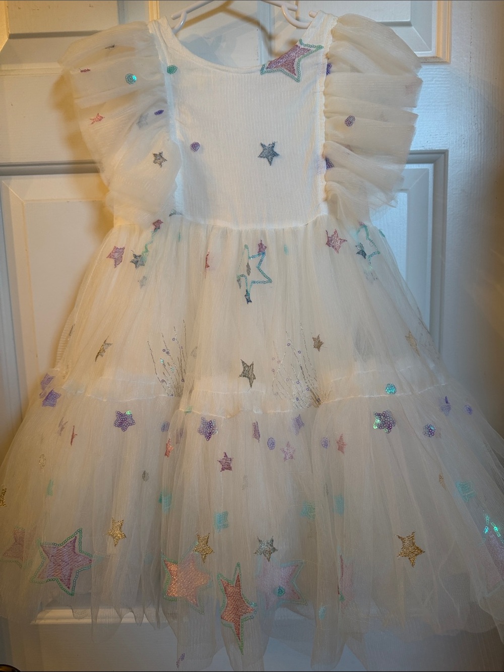 Lola + The Boys White Tulle Shooting Star Appliqué Dress